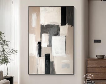 ブラウン ベージュ ブラック 抽象的 幾何学的 キャンバス 絵画 大きな