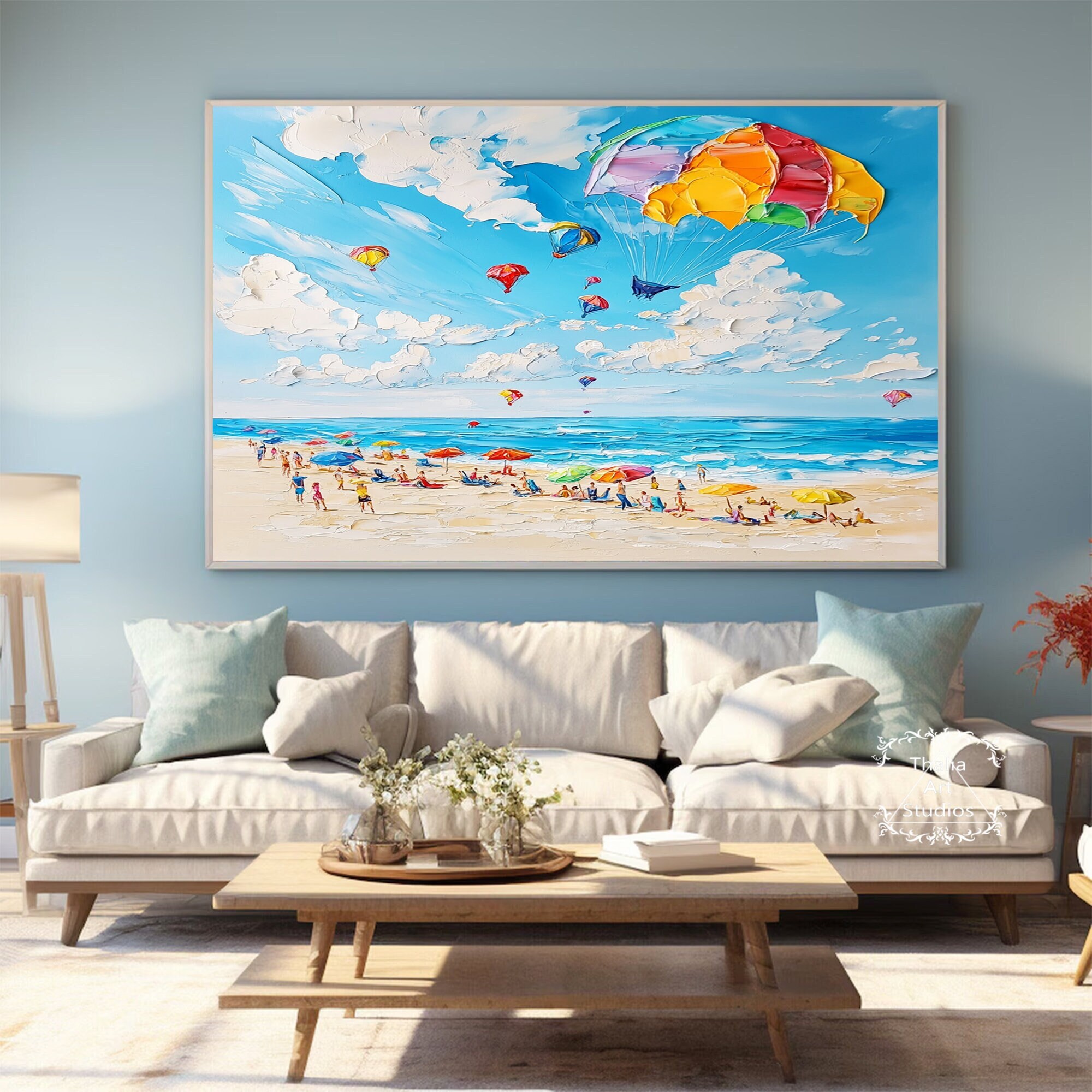 大きなカラフルな抽象的なビーチテクスチャ絵画青い海の絵画カラフルな