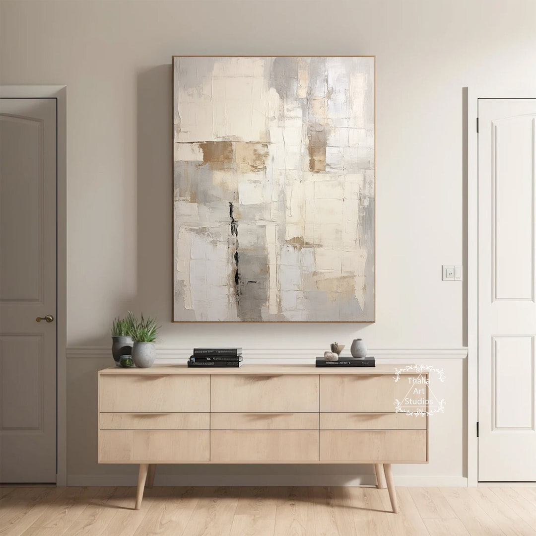 Modern Gray and Beige Abstract Canvas Painting Large 3D Textured ...