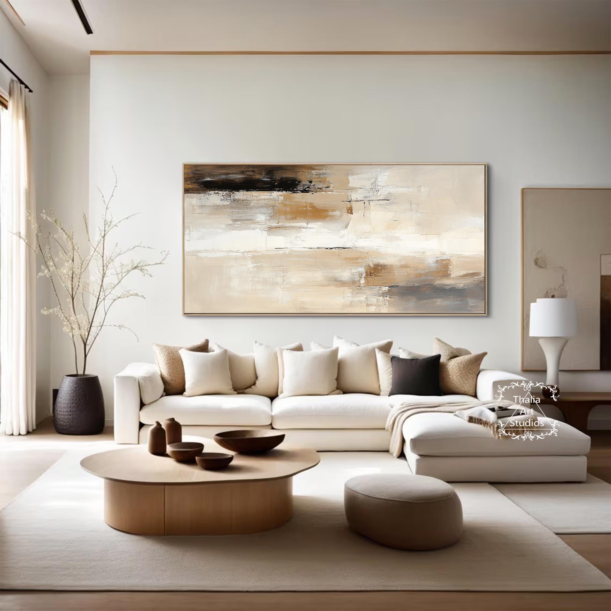 Large Beige Brown Canvas Abstract Painting Beige Minimalist Wall Art ...