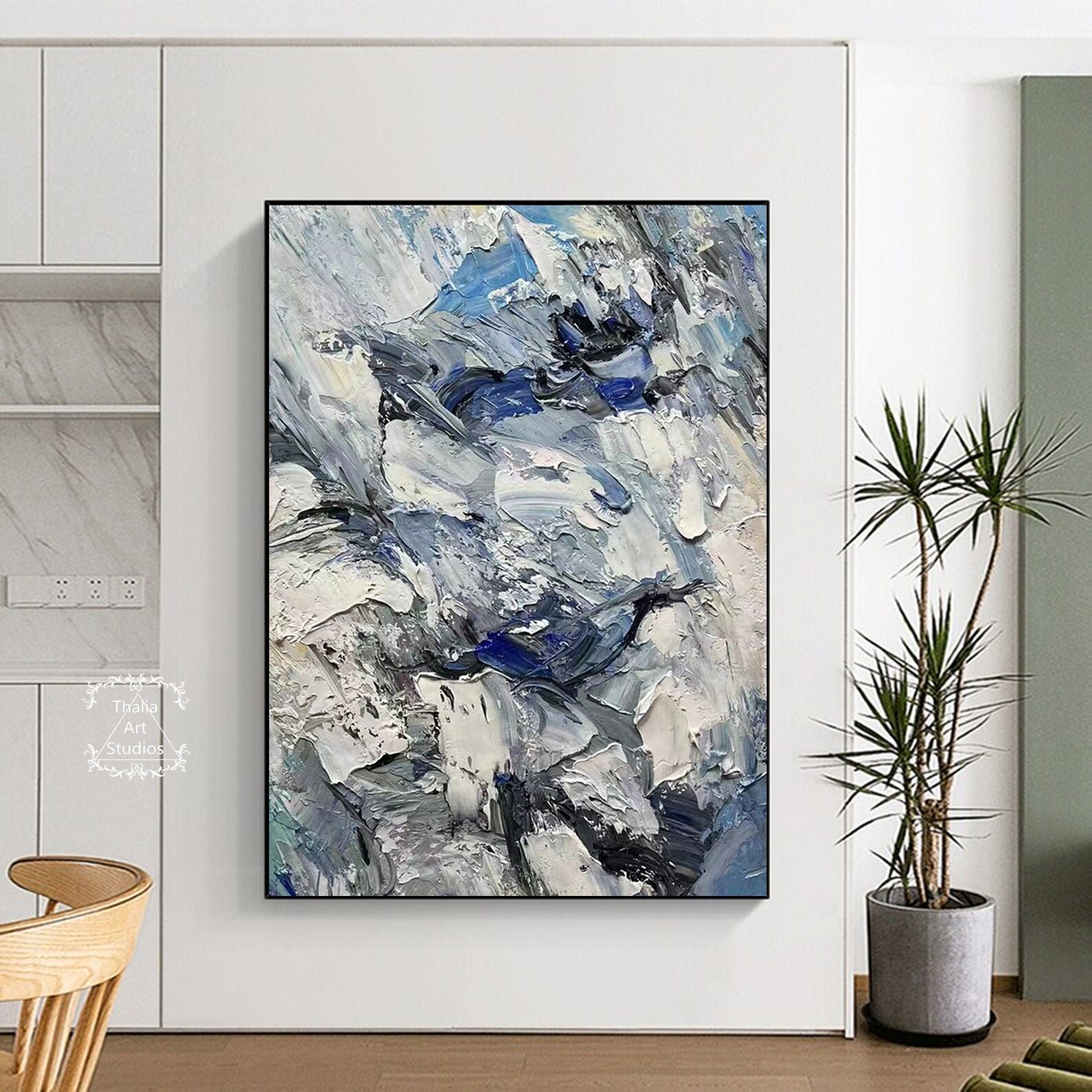 Large Original Texture Painting Blue and Gray Abstract Etsy