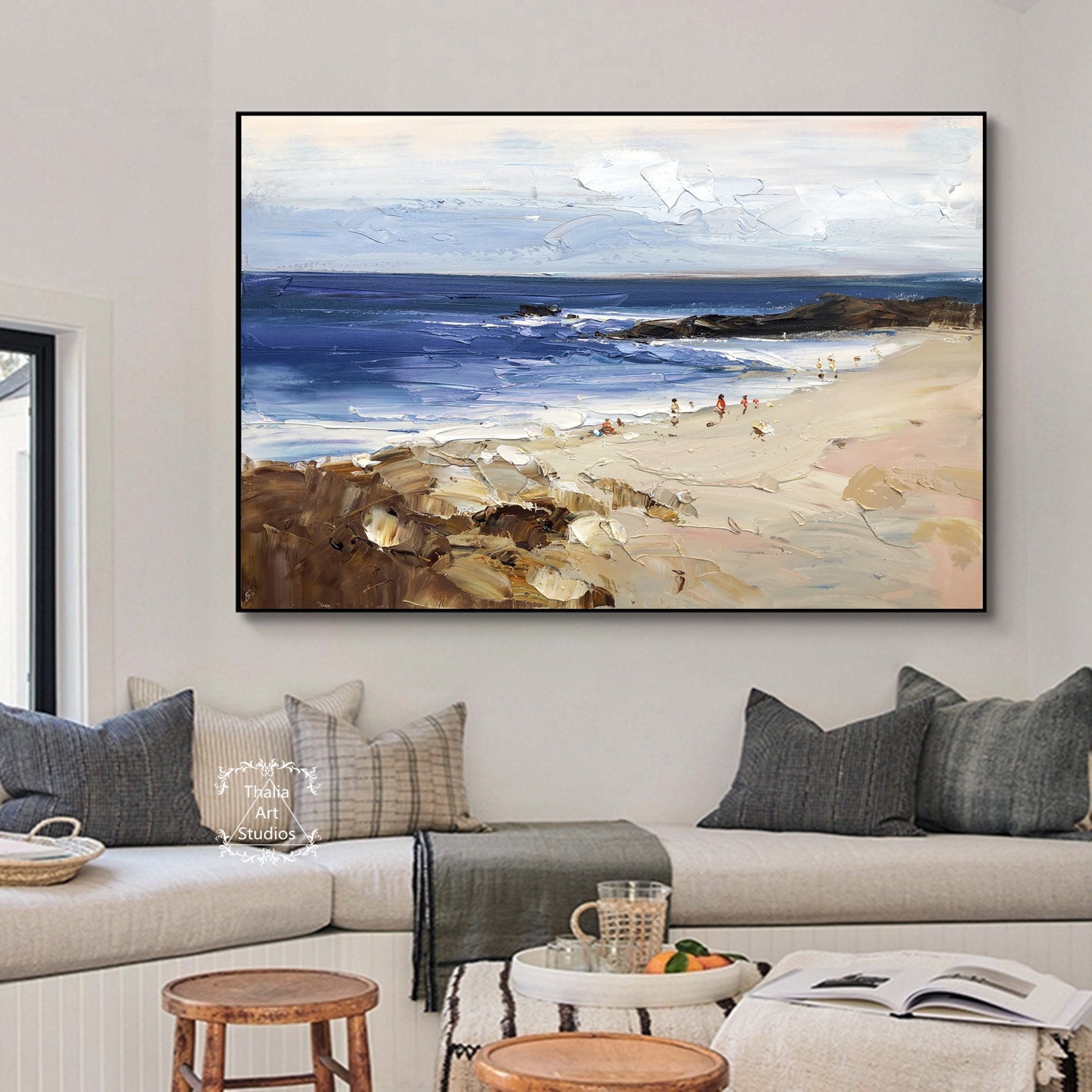 Large Beach Paintings Original Beach Abstract Paintings Blue Etsy