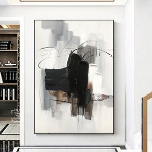 Large Black and White Minimalist Painting Black Texture Wall Art White Abstract Texture Painting Gray Canvas Painting Modern Minimalist Art