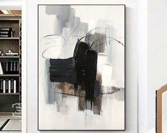 Black 3D Texture Art Large Minimalist Abstract Painting Black Abstract ...