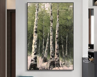 白樺の木の絵画 大きなオリジナル白樺の木の風景画 白樺の木の森