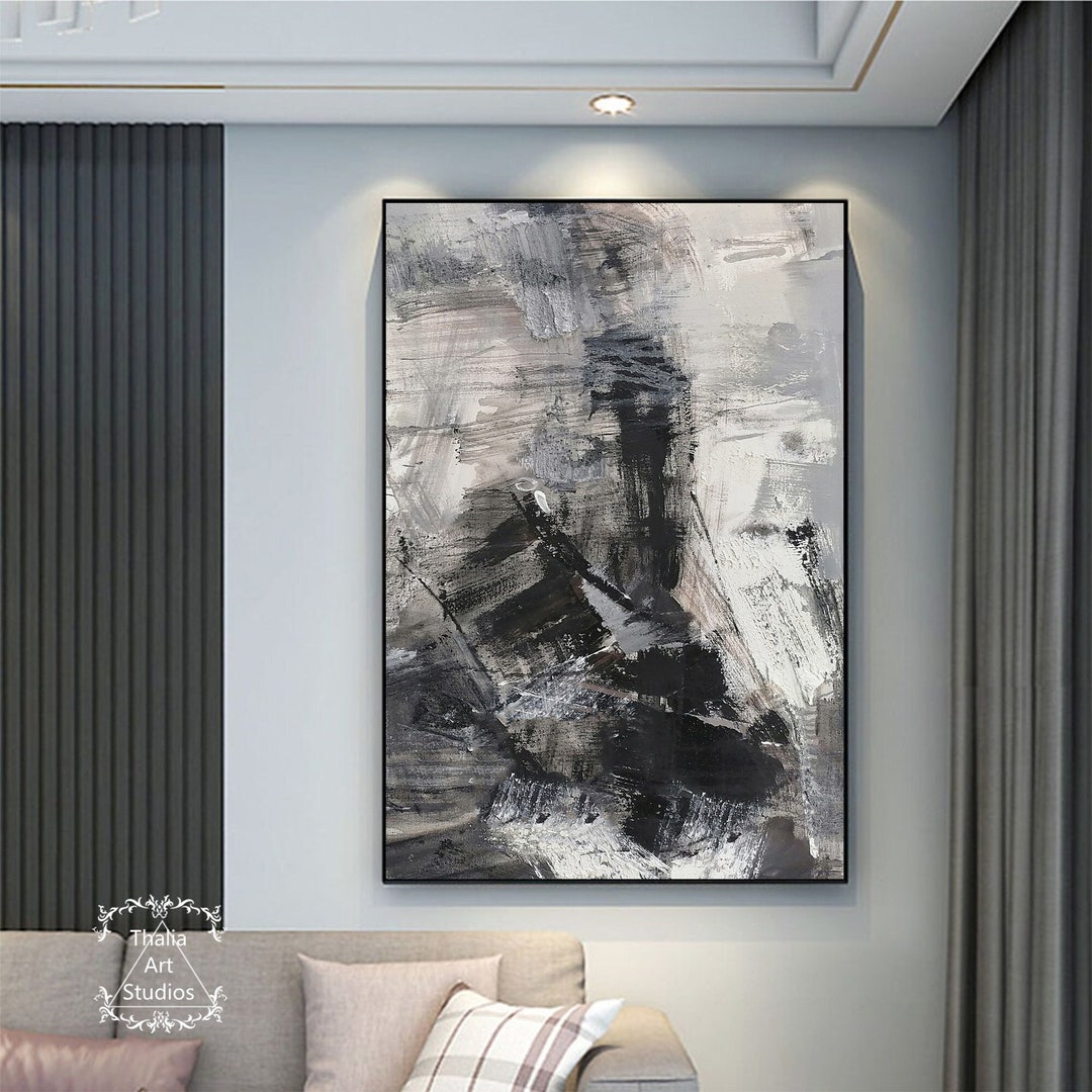 Black Minimalist Texture Painting Large Black Abstract Wall - Etsy