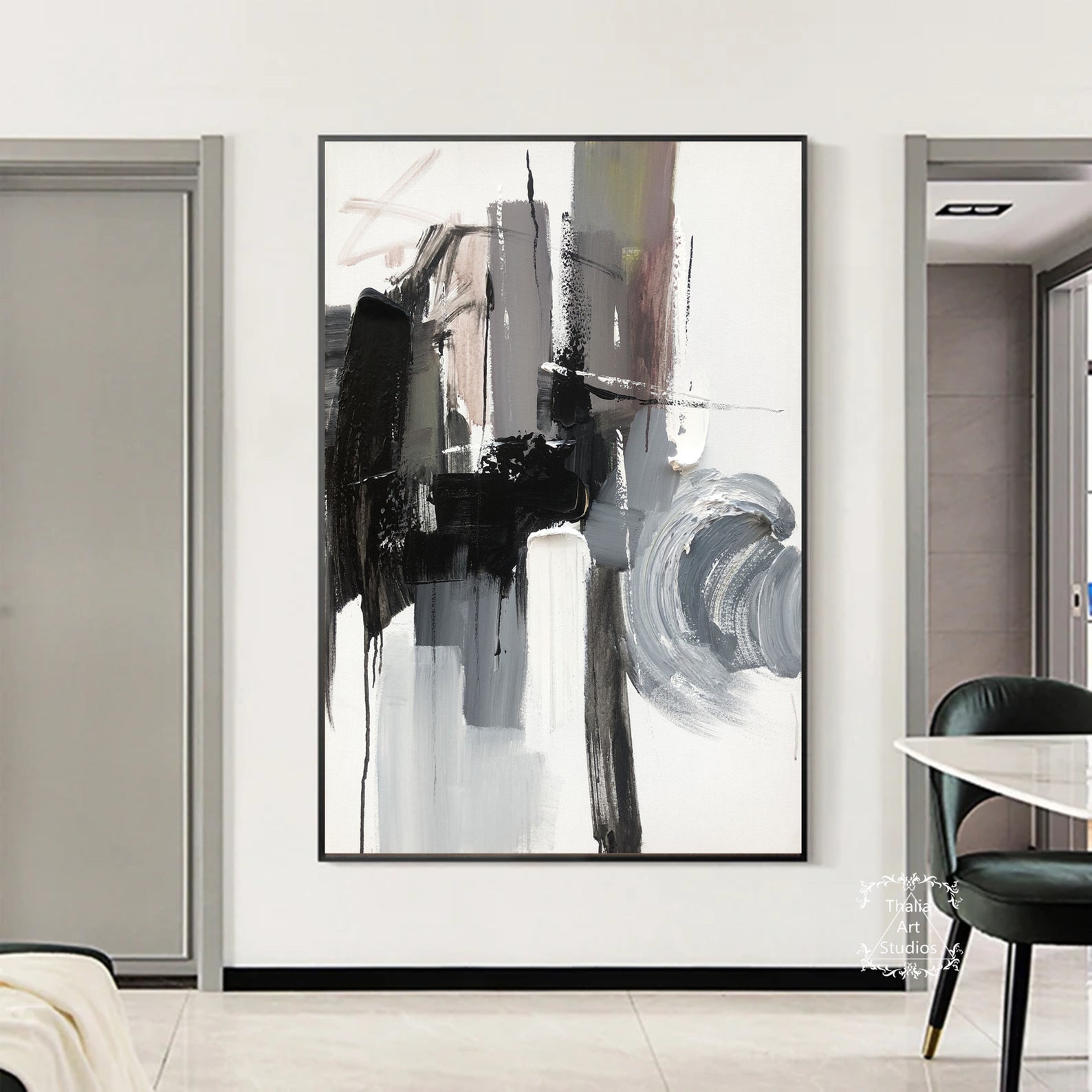 Large Minimalist Abstract Painting Black Texture Wall Art Gray - Etsy