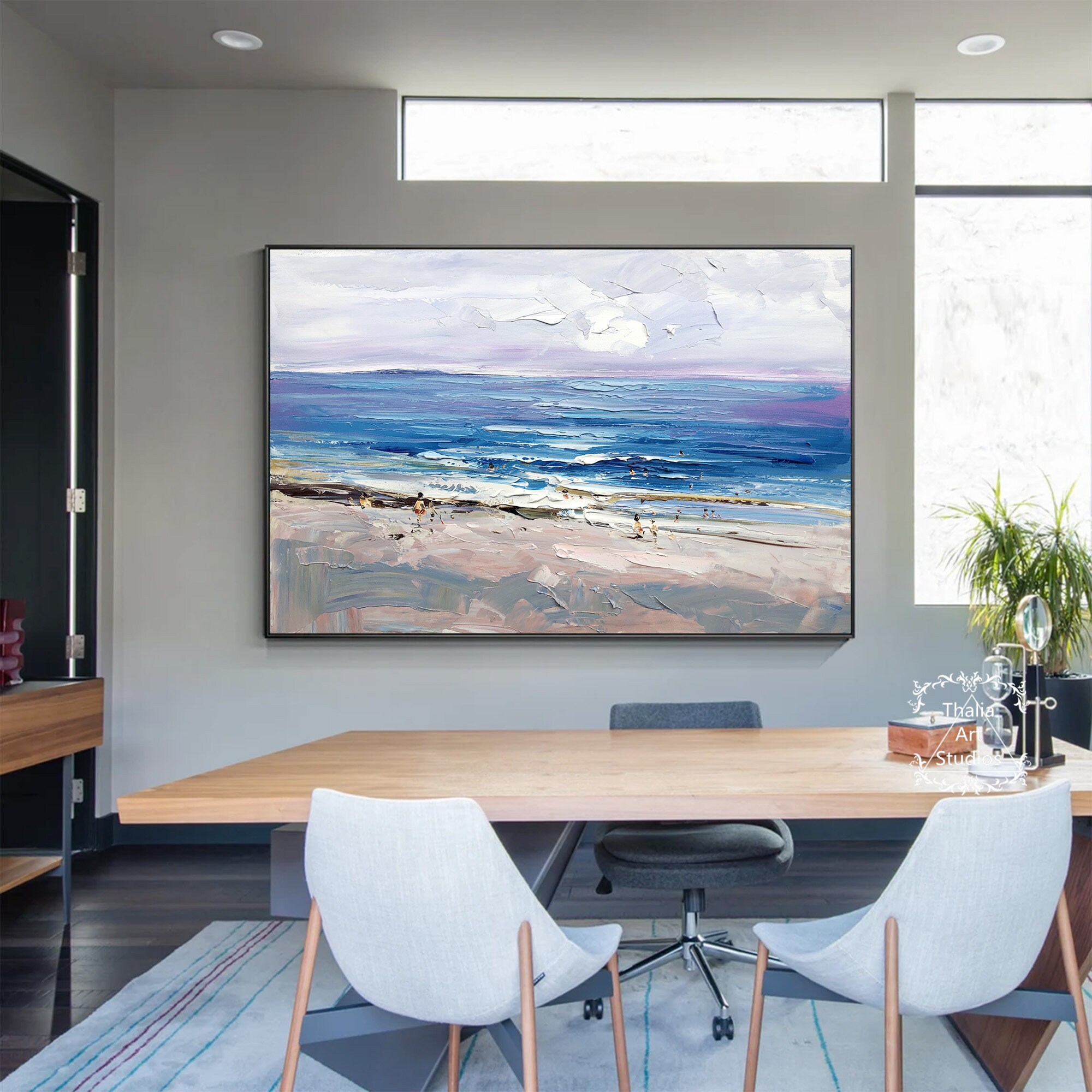 Original Beach Abstract Painting Blue Ocean Painting Modern Acrylic ...