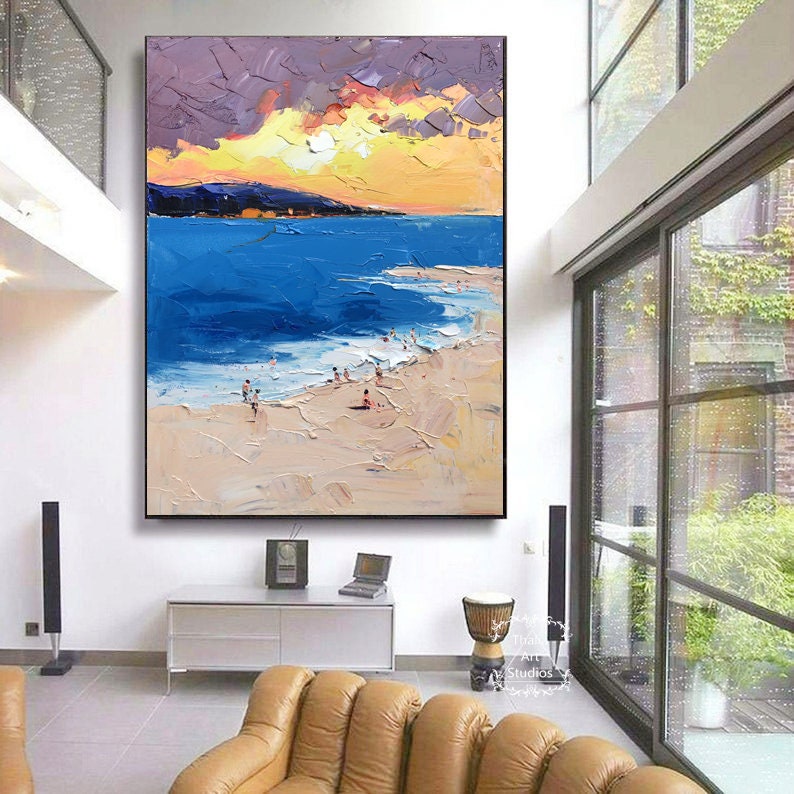 Large Beach Paintings Golden Beach Sunset Abstract Paintings Etsy