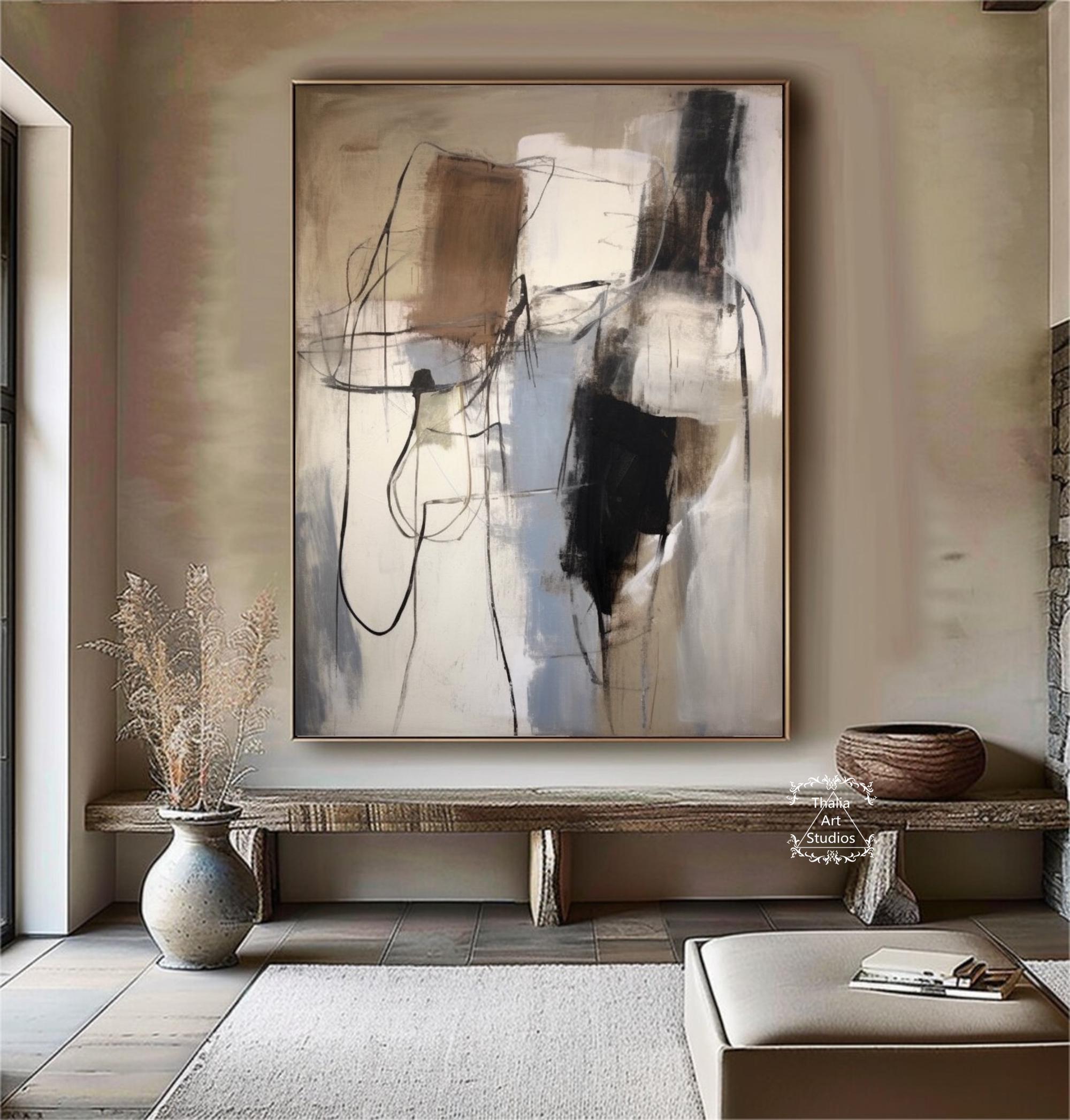 Large Abstract Beige Brown Minimalist Wall Art Wabi- Sabi Wall Art