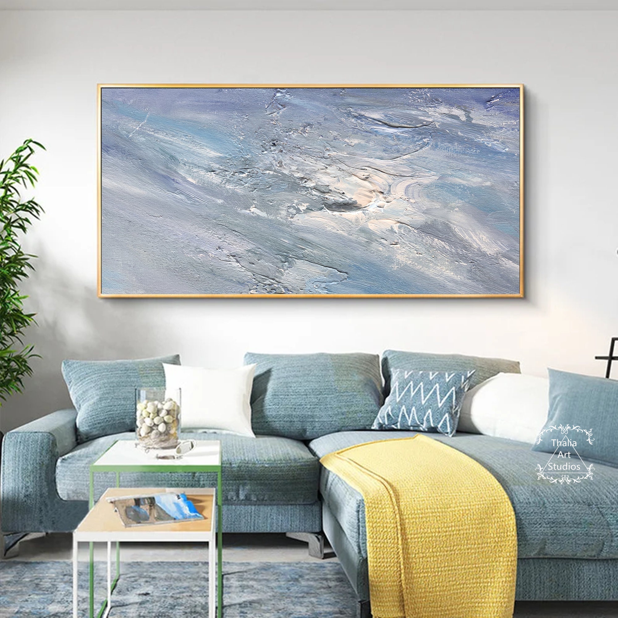 Large Minimalist Abstract Painting Blue Purple Textured Etsy