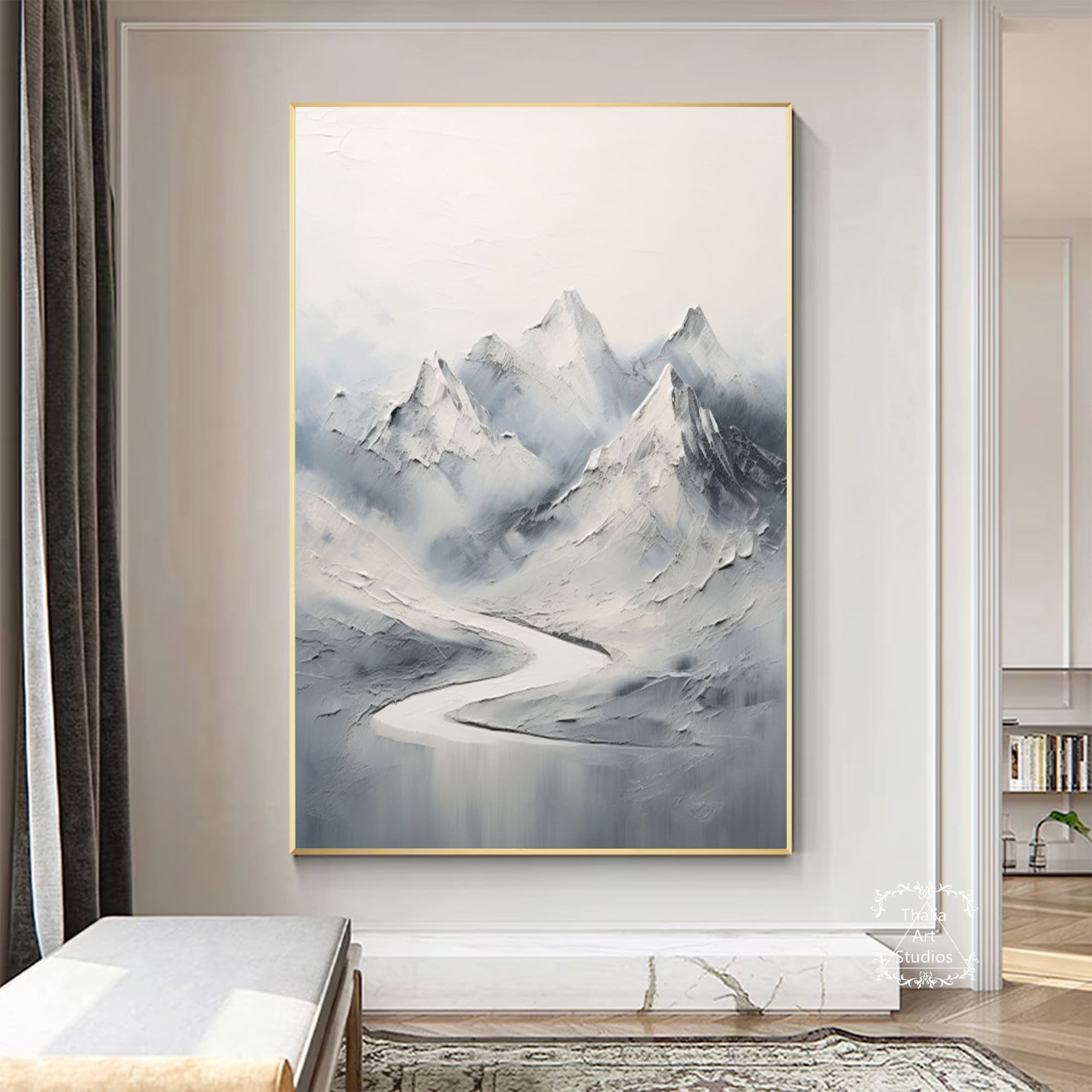 Large White Abstract Mountain Painting Gray Minimalist Texture Painting ...