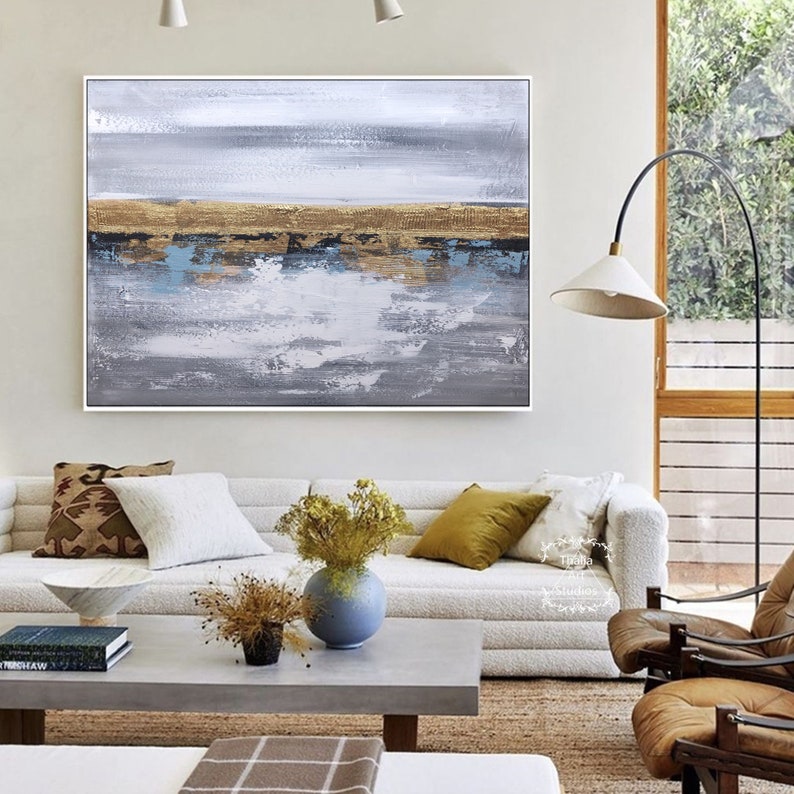 Large Gray and White Abstract Painting Gray Abstract Wall Art Etsy