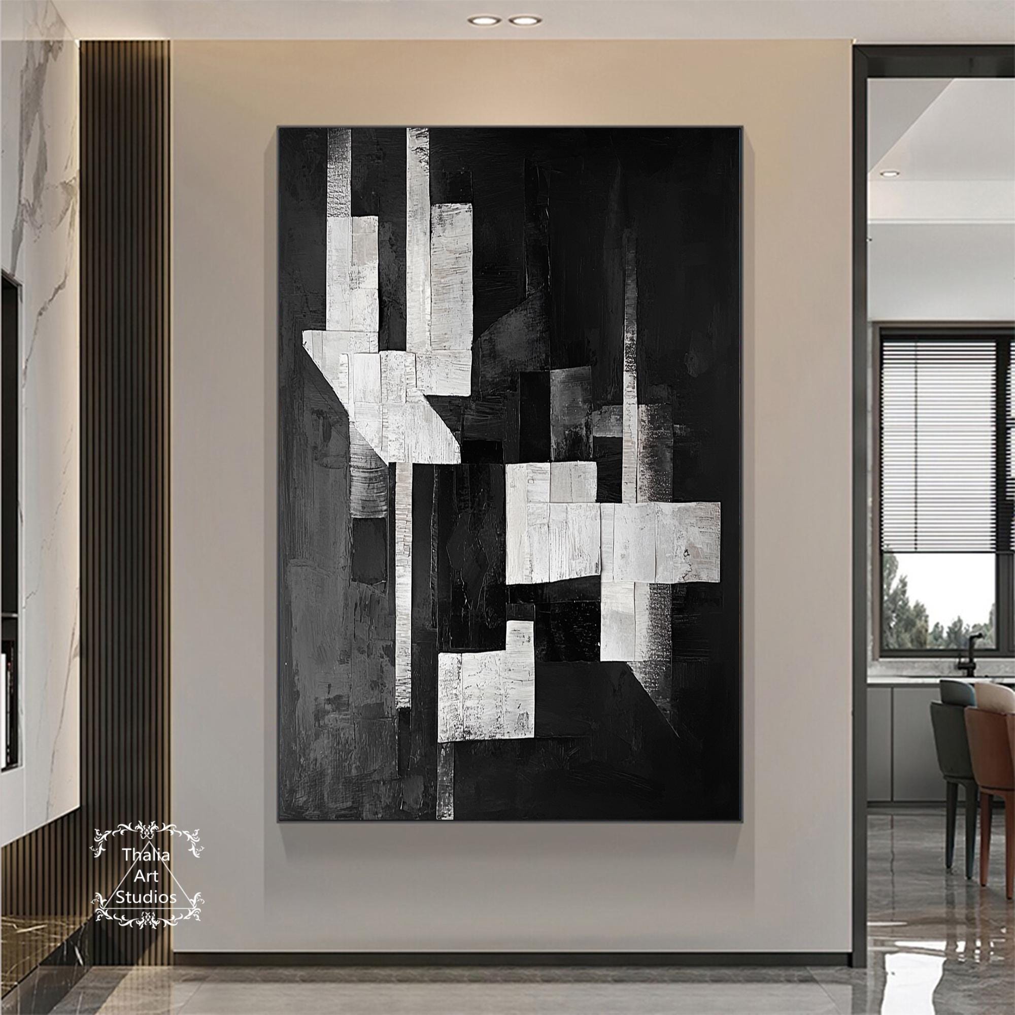大きな抽象的な黒のテクスチャ絵画ミニマリストの黒の抽象的な壁アート