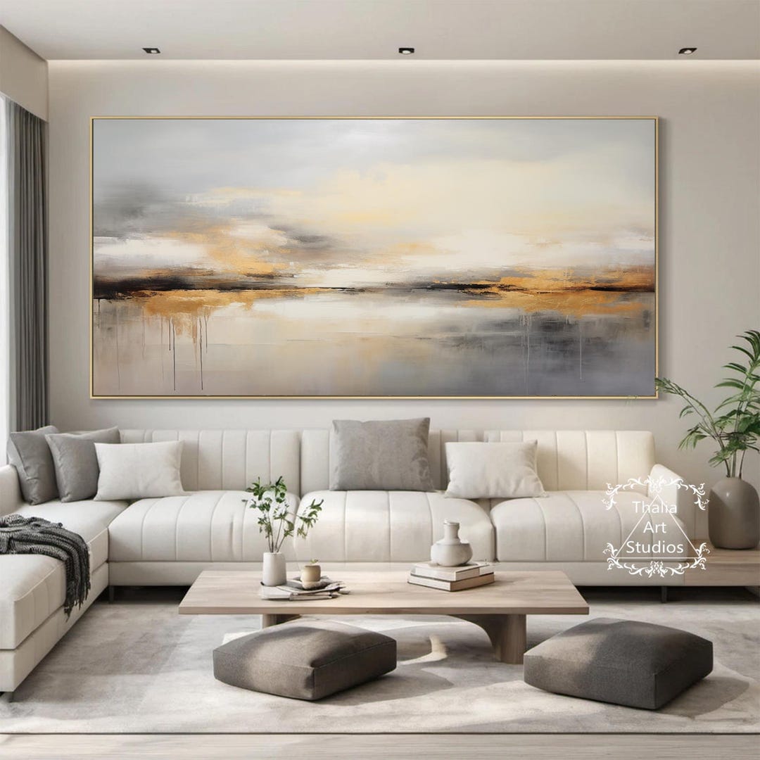 Grande peinture à l'huile paysage pastel Grande oeuvre d'art murale ...