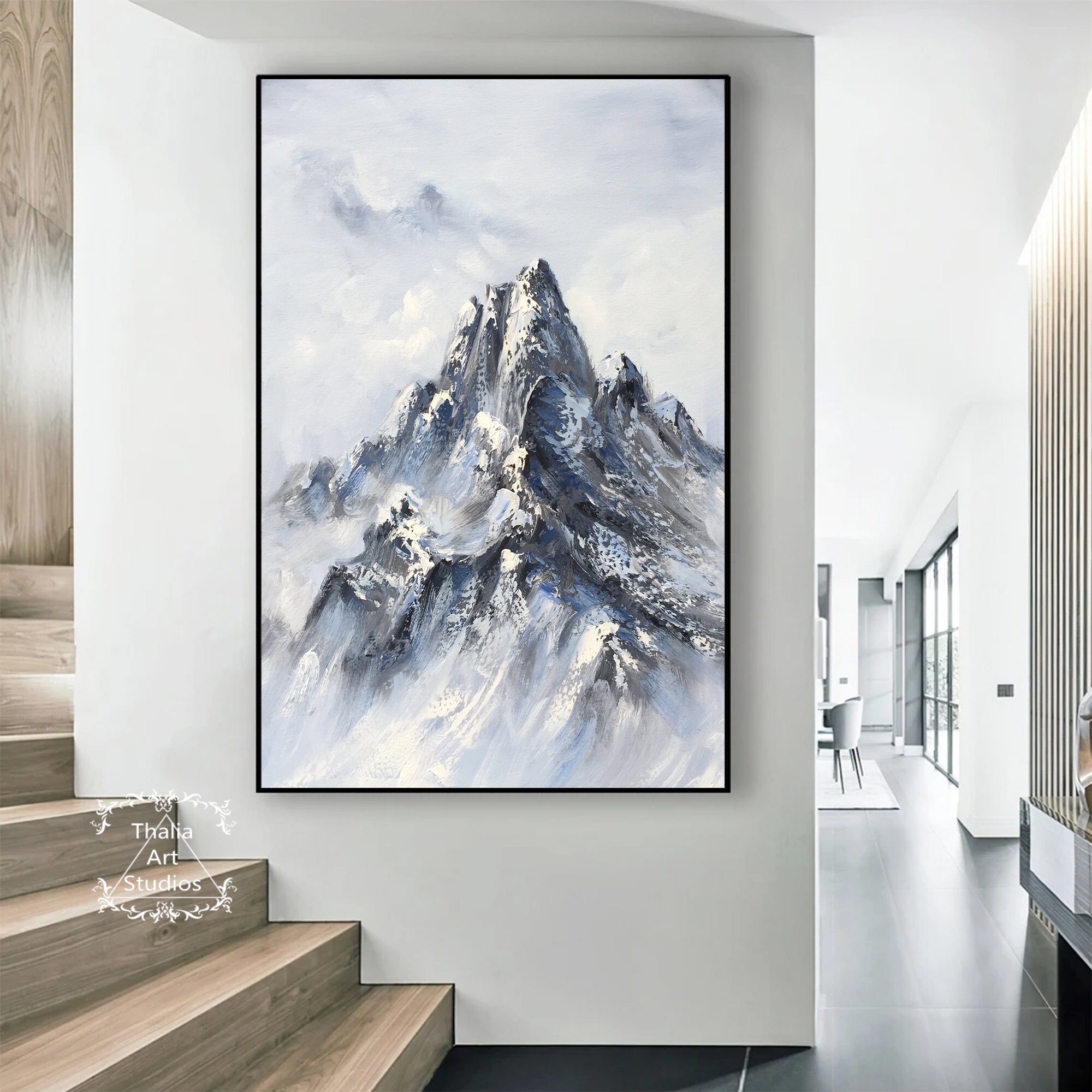 冬の雪山の絵画 大きなオリジナルの風景画 抽象画 冬の雪の風景画