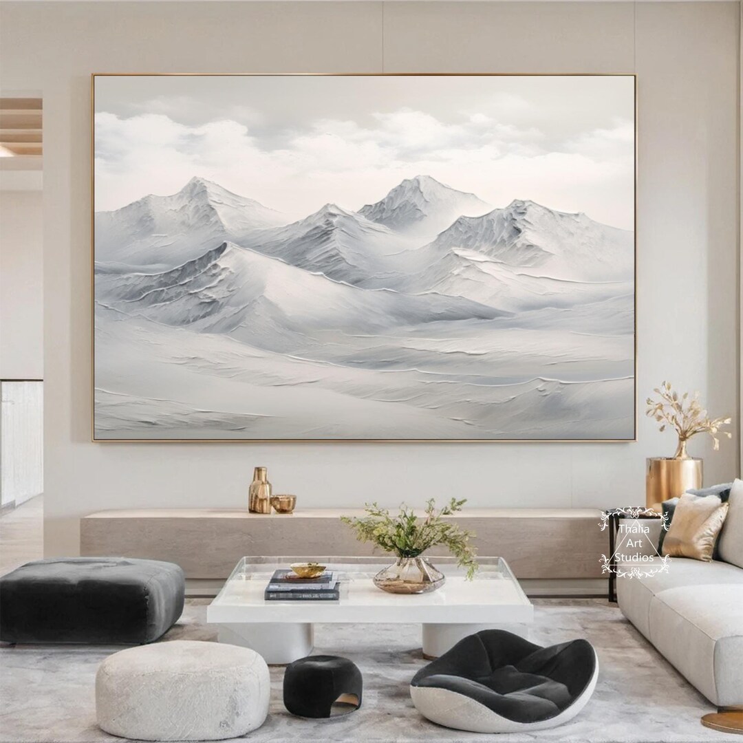 Abstract Mountain Painting on Canvas Large Gray and White Textured ...