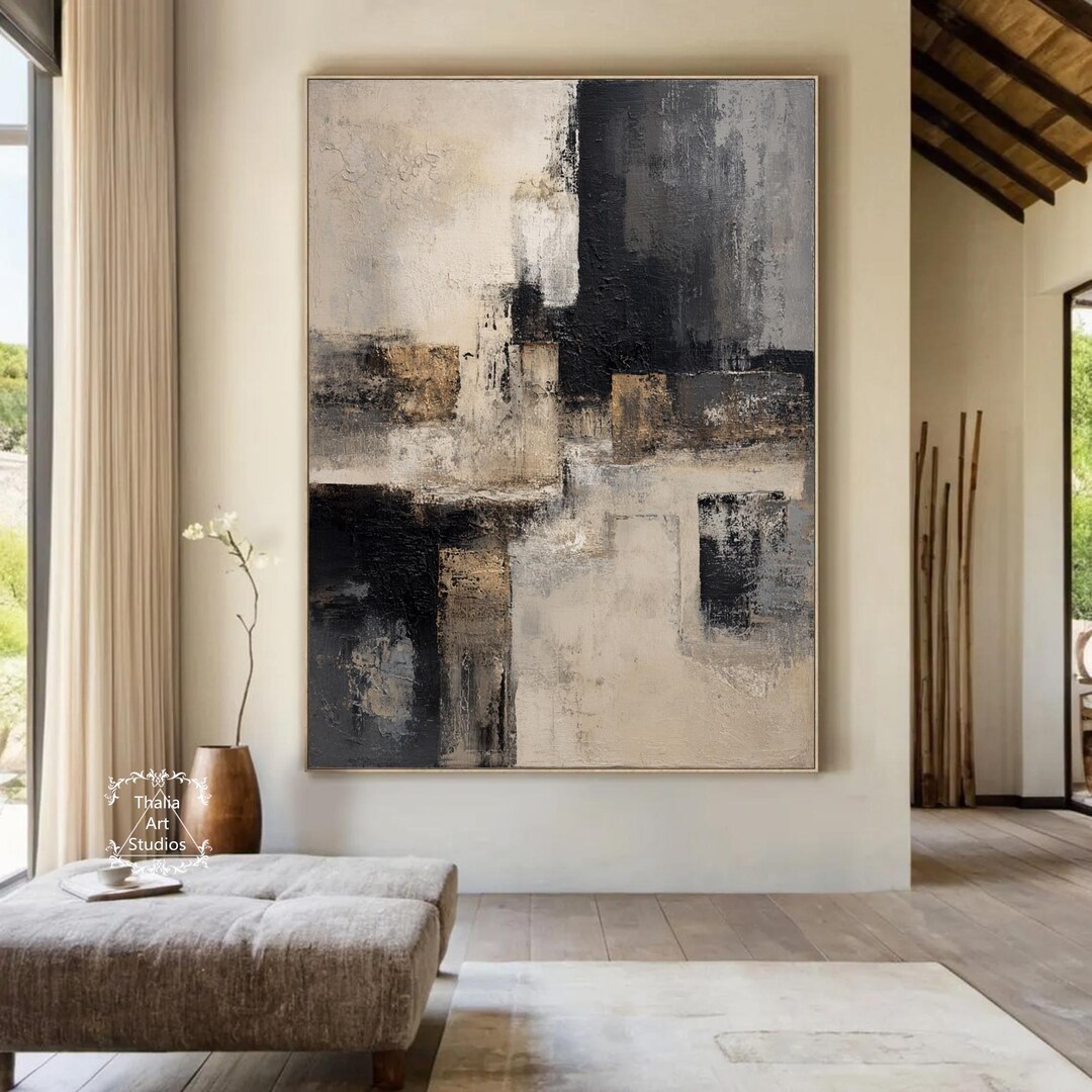 Abstract Painting in Gray and Beige Modern Textured Minimalist Wall Art ...