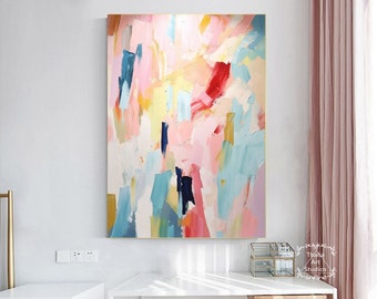 Dipinto minimalista astratto rosa originale colorato acrilico arte murale rosa arte strutturata arte murale moderna arte astratta rosa arte murale camera da letto