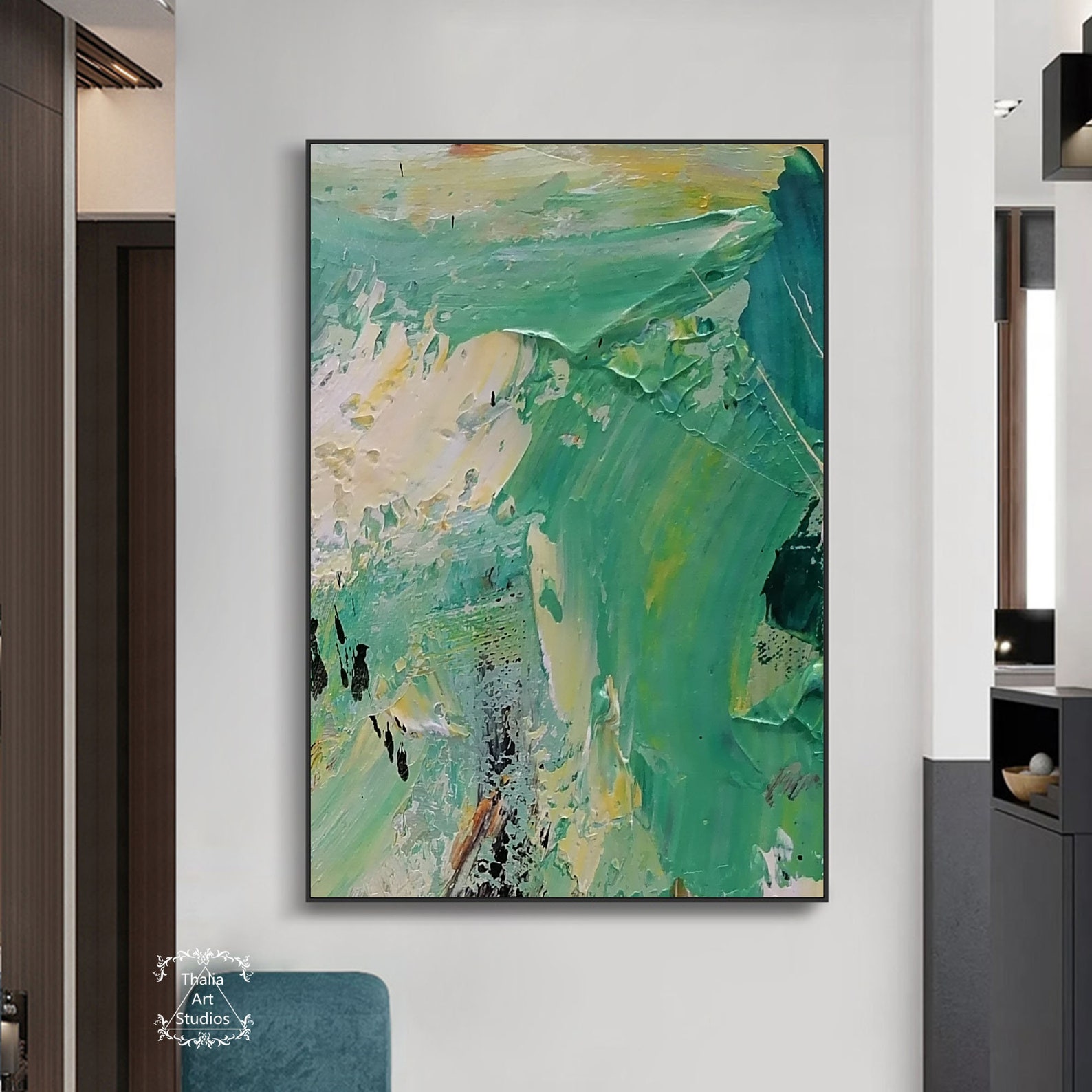 Green Abstract Canvas Painting Green Abstract Art Beige Textured Art ...