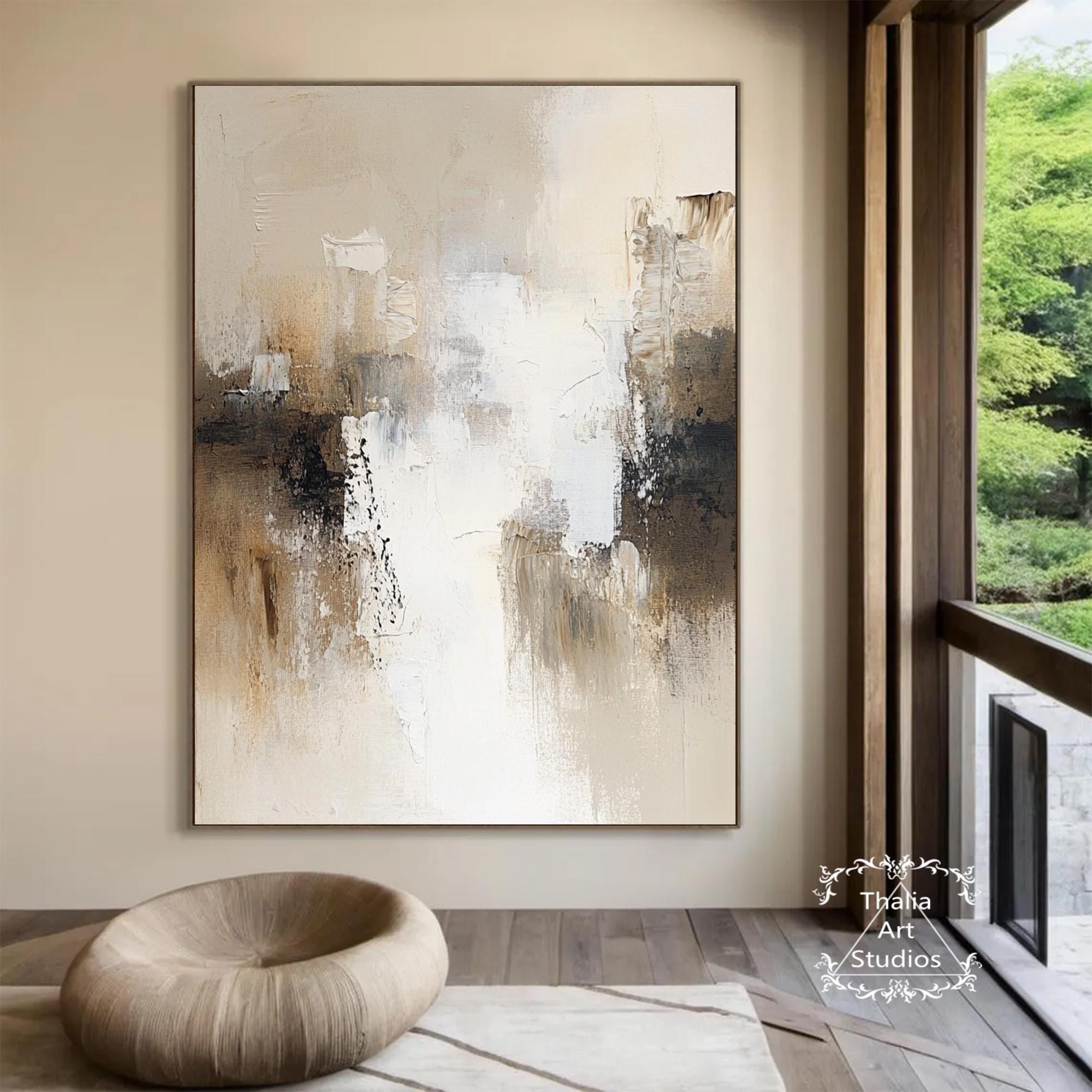 茶色の抽象的な侘び寂びの装飾画、大きな茶色の抽象的な壁アート