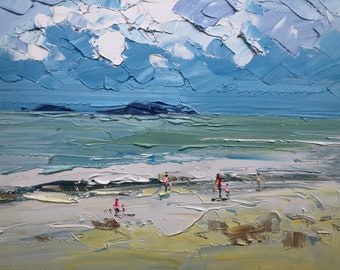 オリジナルのビーチ風景画 モダンな海景アクリル画 ビーチ抽象画