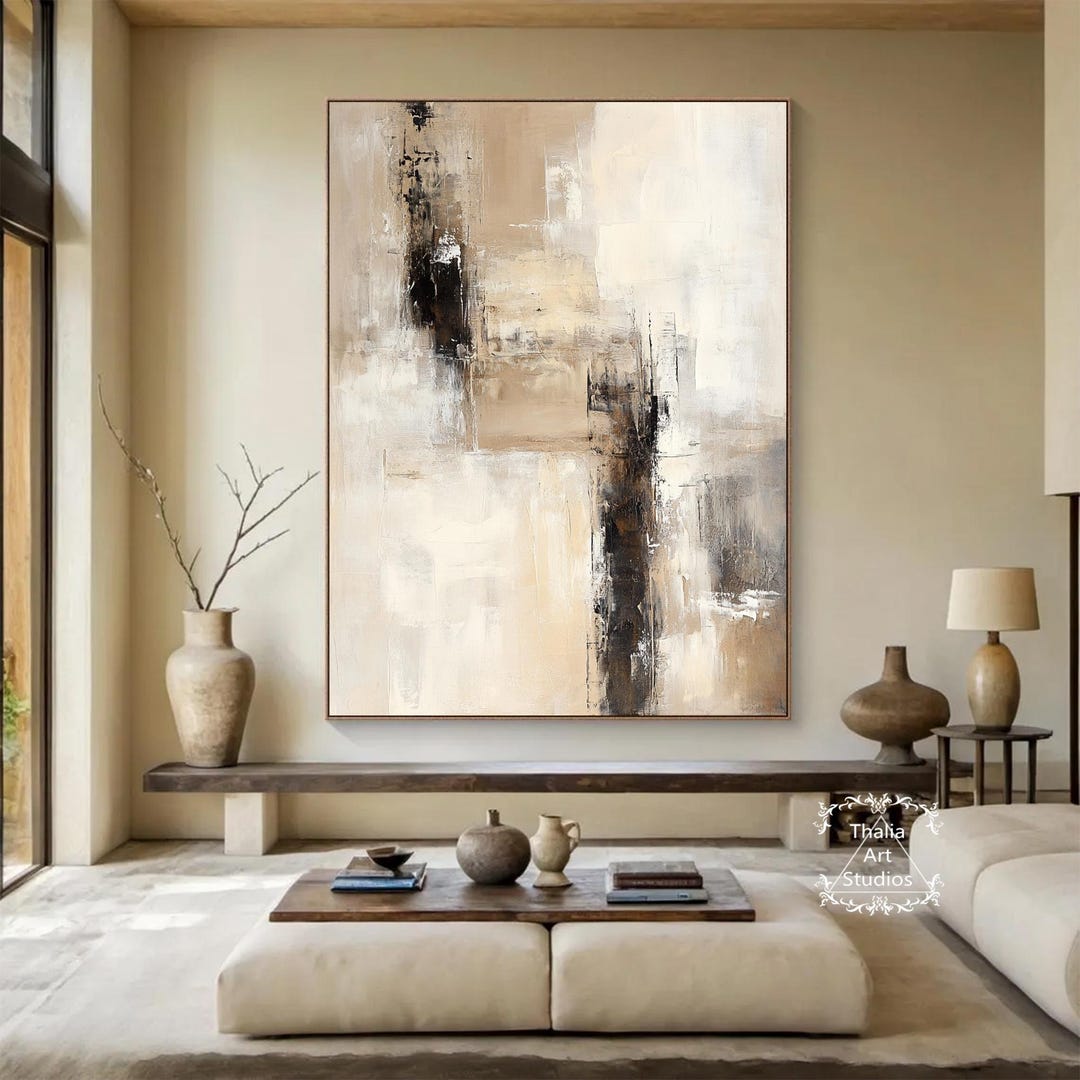 Black Beige Abstract Wall Art Original Beige Abstract Painting Beige ...