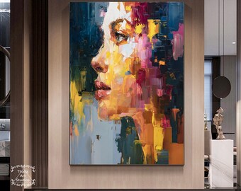 カラフルな肖像画の顔の抽象画、大きな3Dテクスチャの肖像画の抽象画