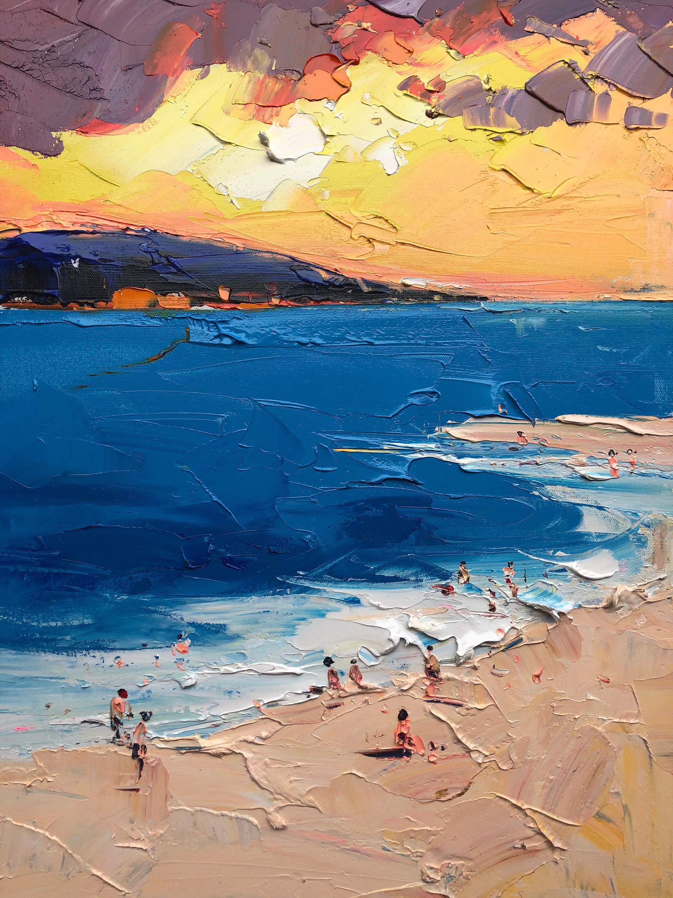 Large beach paintings golden beach sunset abstract paintings Etsy