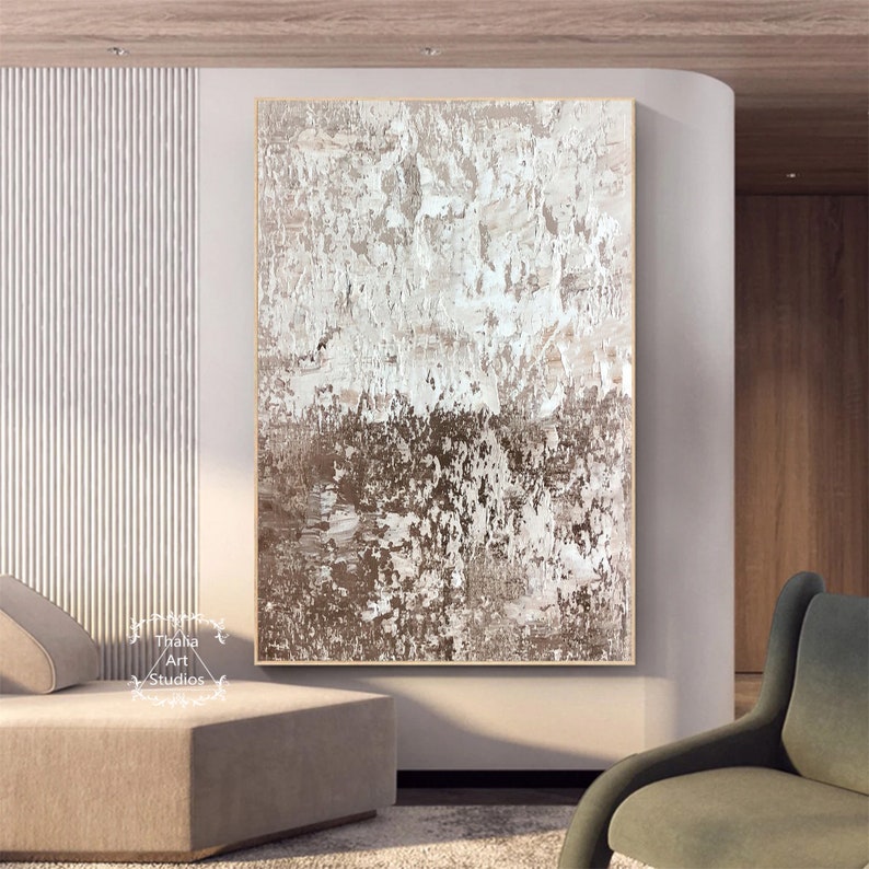 Beige and White Abstract Painting Beige Textured Wall Art White ...