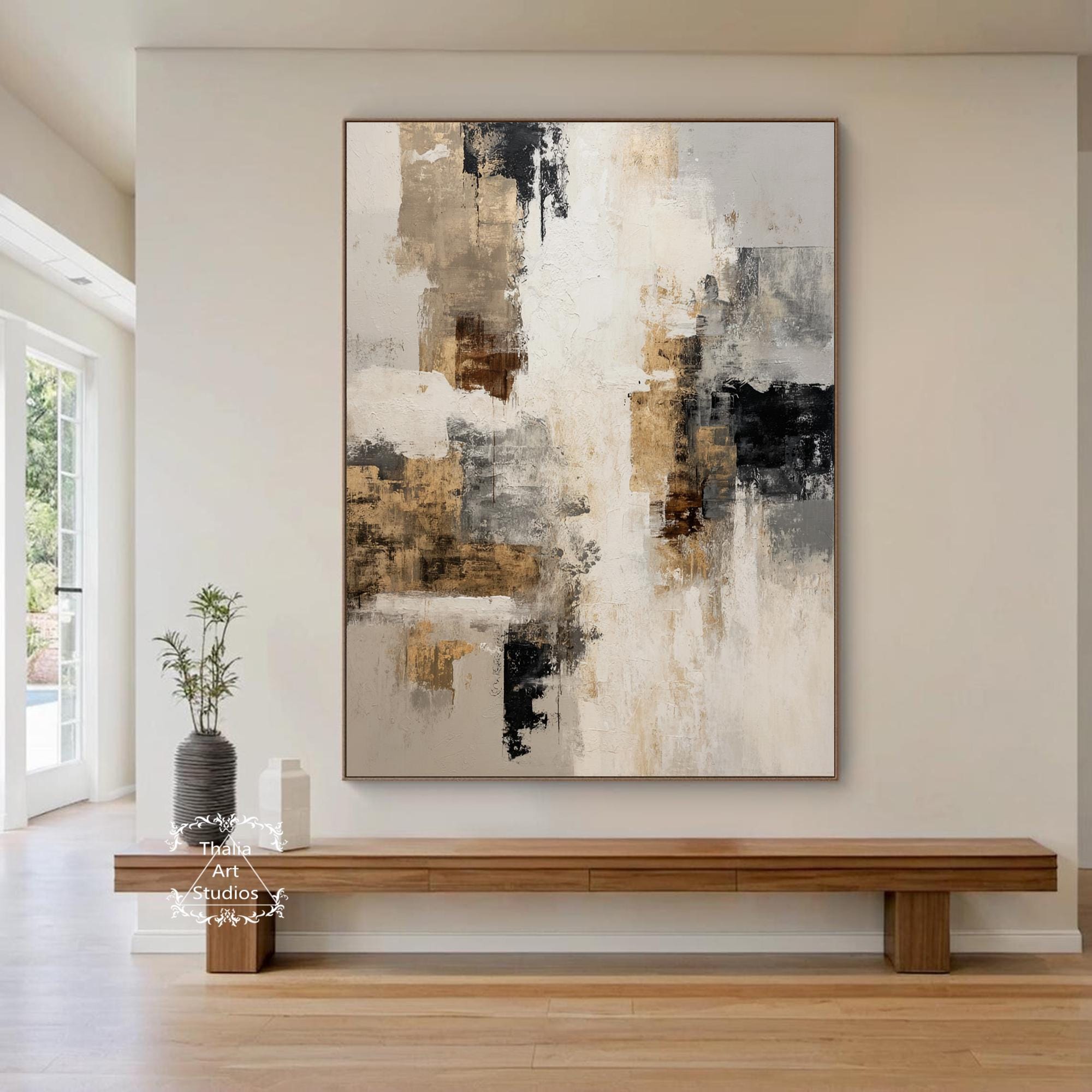 Large Brown Abstract Texture Painting Grey Black Abstract Wall Art ...