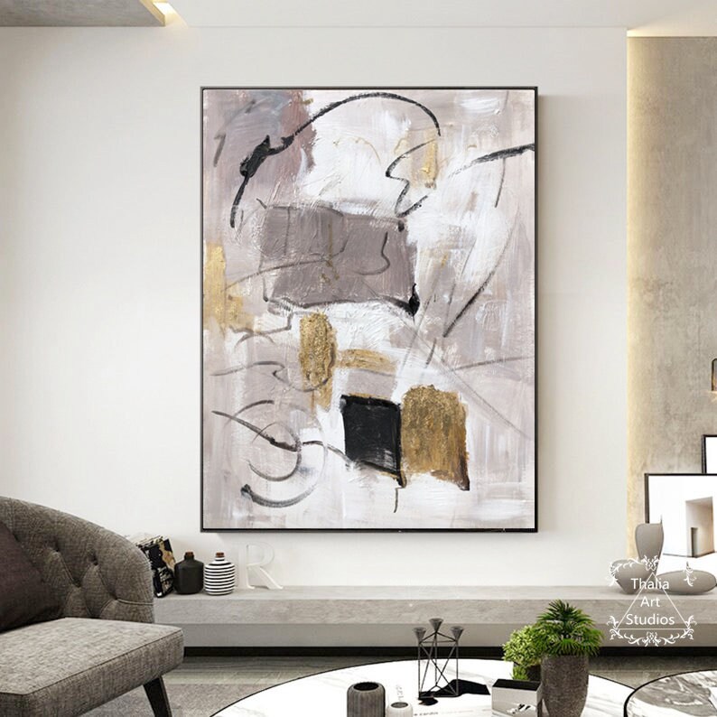 Minimalist abstract wall art large beige gray canvas | Etsy