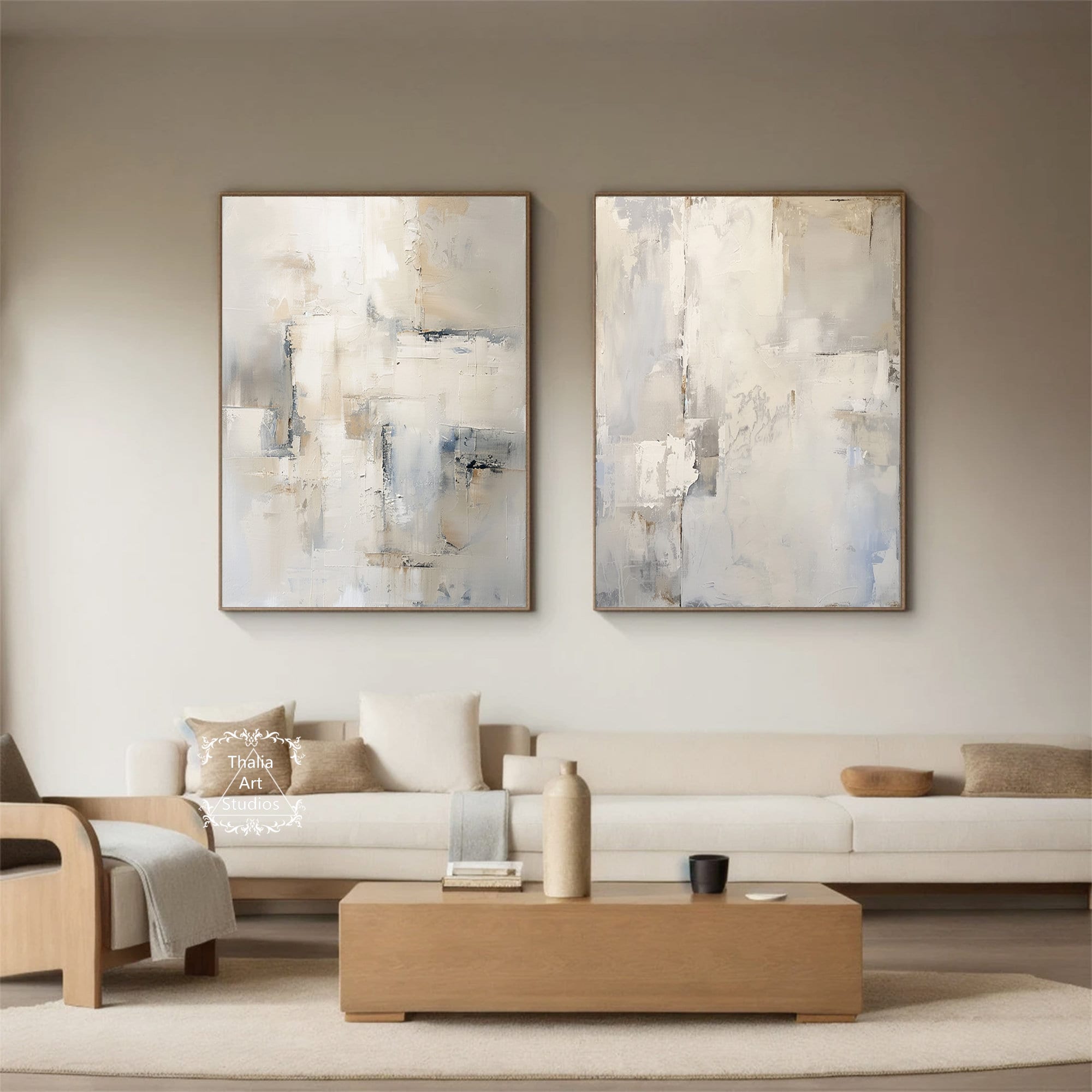 Gray and Beige Minimalist Abstract Painting Large Abstract Wall Art Set ...