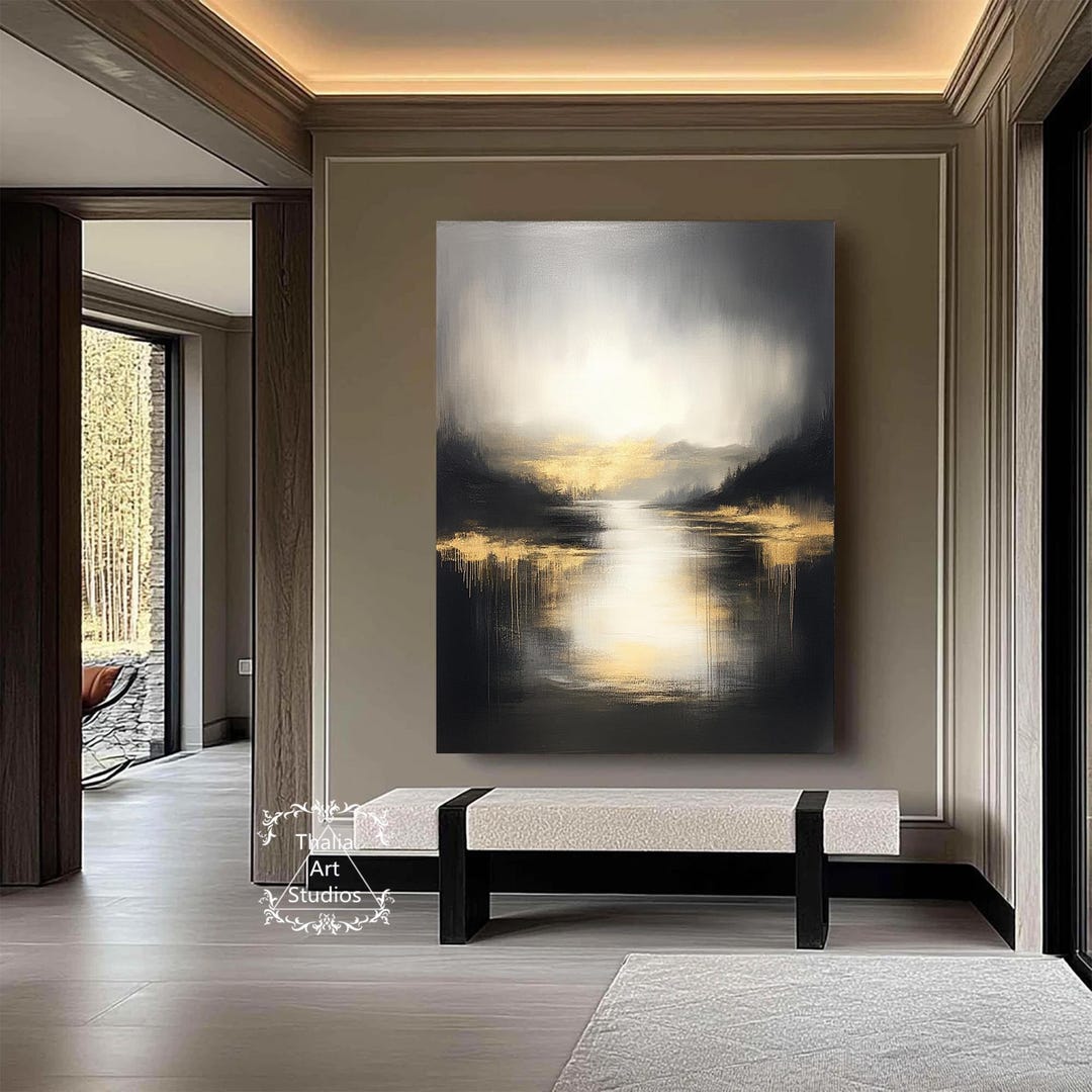 Abstract Landscape Abstract Wall Art Large Black and Gold Abstract ...