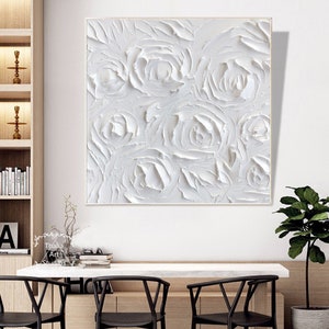 White Texture Wall Art White Abstract Abstract Flower Painting Texture Painting Minimalist White Abstract Painting Flower Painting Home Art image 5