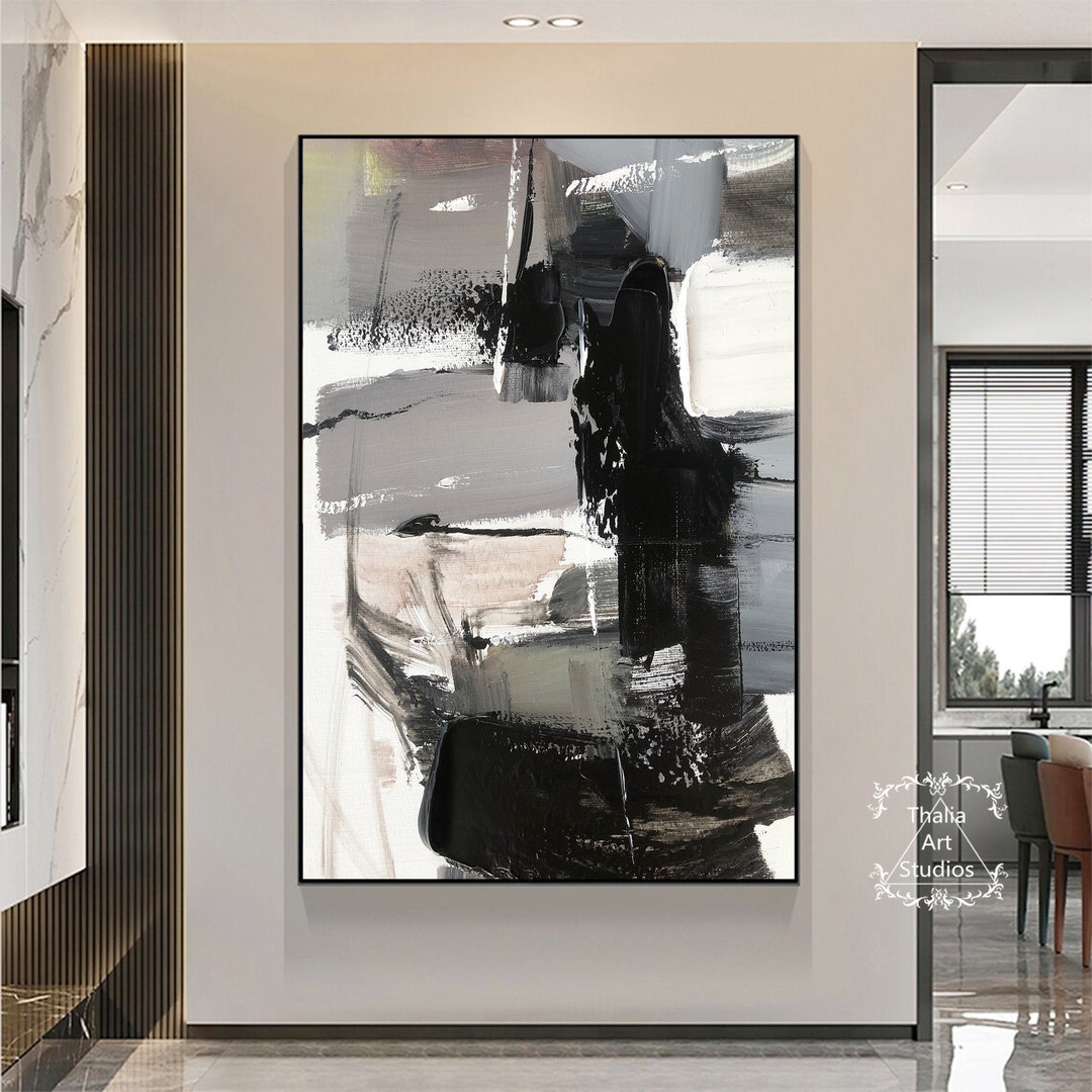 抽象アクリル画 黒と白の作品 抽象アクリル画 黒と白の作品 抽象画 「激」 アート 黒