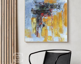  KSALPCH Textured Original Acrylic Paint For Walls Acrylic  Painting Ideas Abstract Palette Knife Yellow Abstract Painting Abstract  Canvas Art Large Canvas Painting Abstract Canvas Wall Art: Paintings
