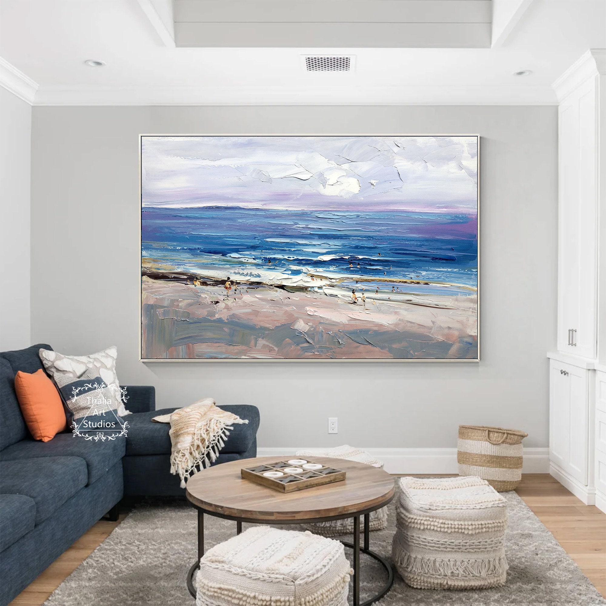 Original Beach Abstract Painting Blue Ocean Painting Modern Acrylic ...