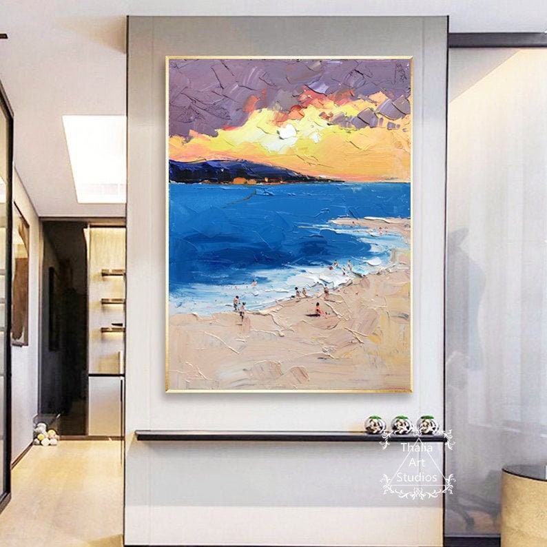 Large Beach Paintings Golden Beach Sunset Abstract Paintings Etsy