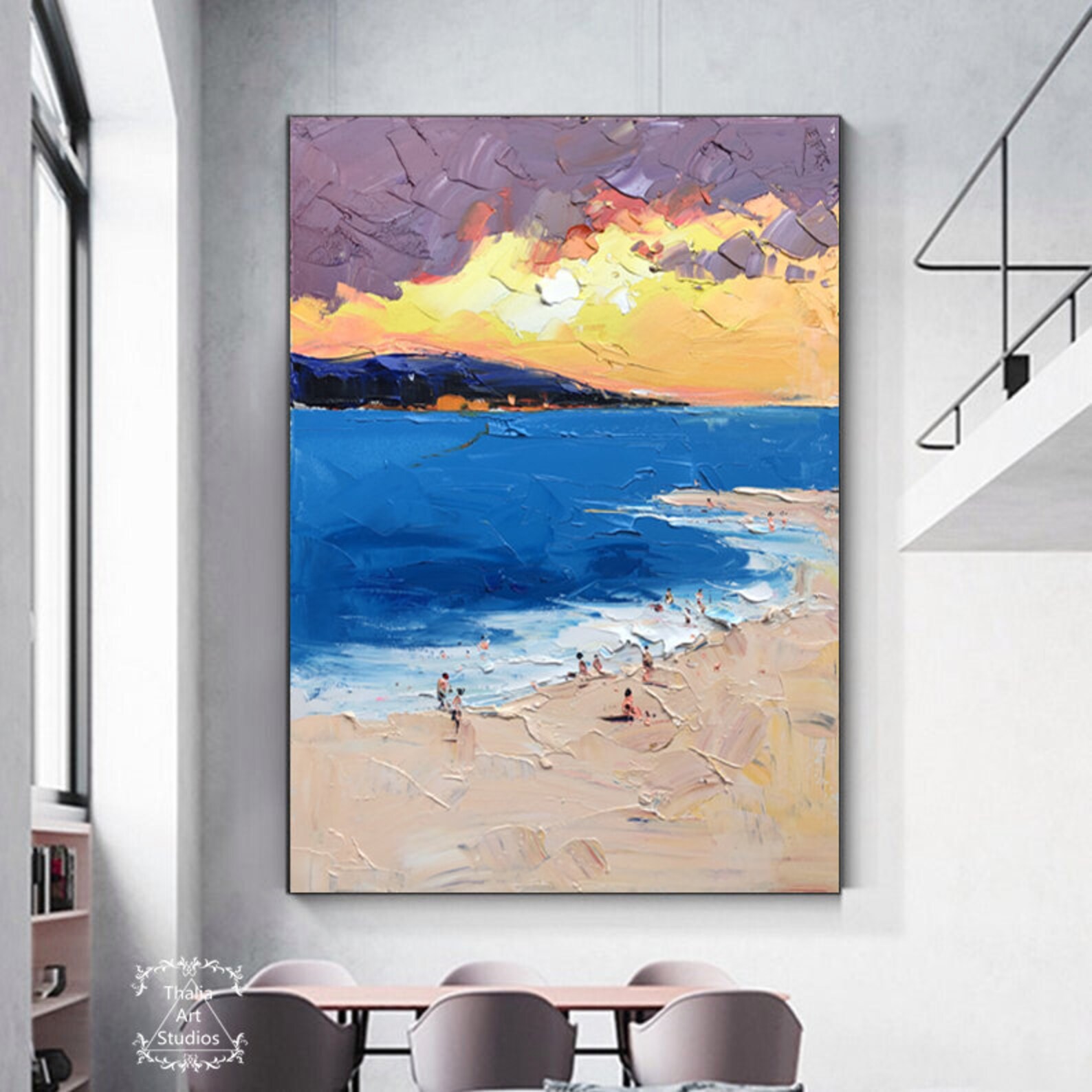 Large beach paintings golden beach sunset abstract paintings Etsy