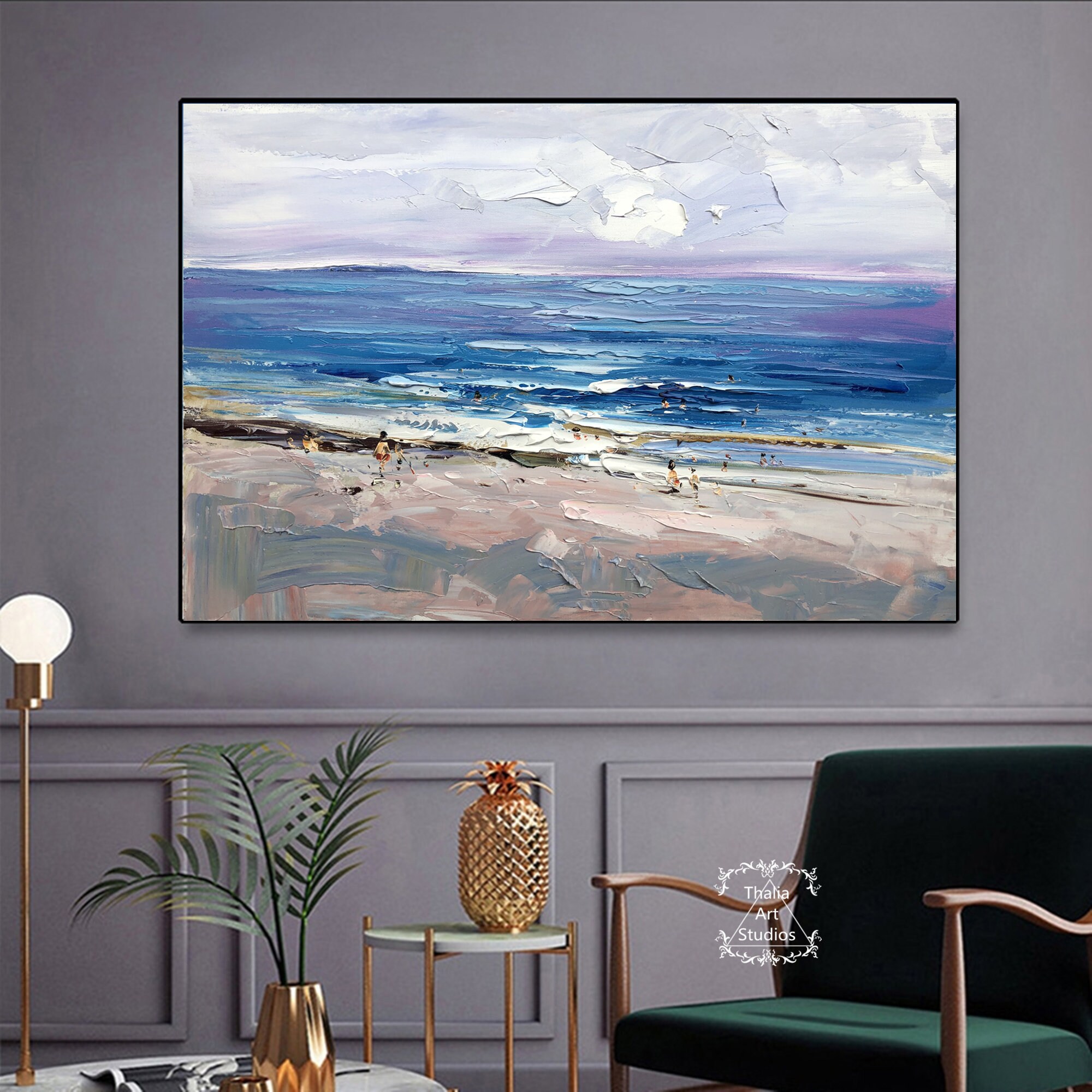 Original Beach Abstract Painting Blue Ocean Painting Modern Acrylic ...