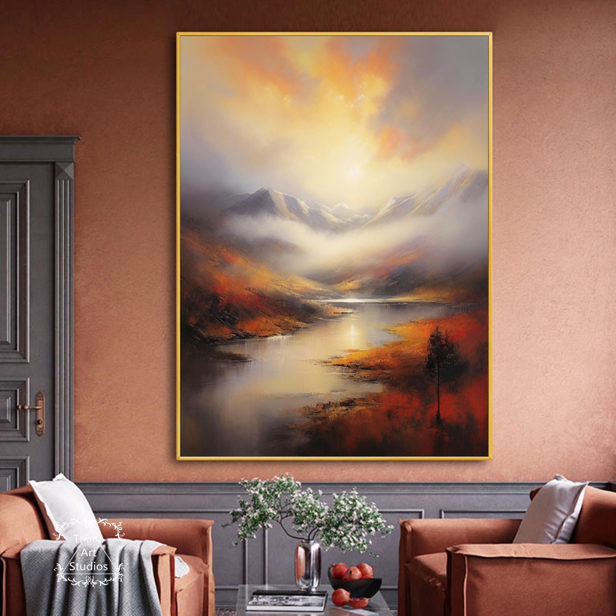 Forest Lake Sunset Texture Wall Art Large Mountain Landscape Oil ...
