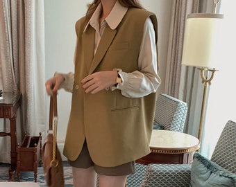 Korean Style  High Quality Loose Fit Double Breasted Collared Blazer Vest