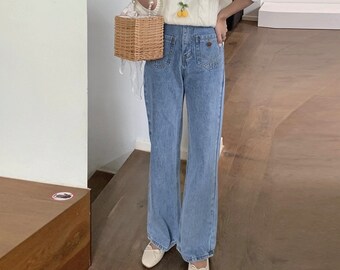 Korean Style High Waist Front Pocket Bootcut Flare Jeans