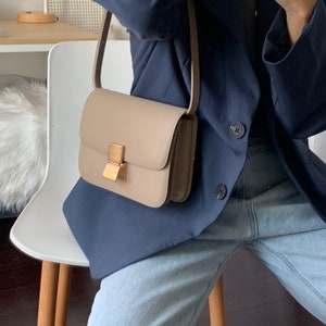Korean Style Minimalistic Taupe Calfskin Leather Box Bag image 2