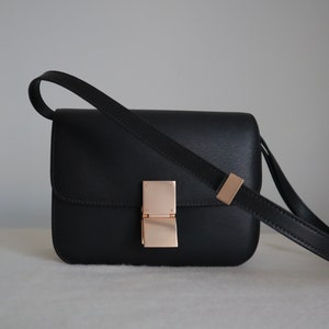 Korean Style Minimalistic Black Calfskin Leather Box Bag