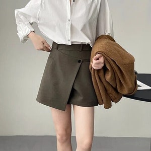 Korean Style 2 Colors High Waisted Asymmetric Dress-up Skort