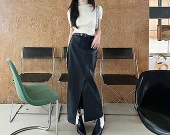 Korean Style High Waist Straight Faux Leather Long Skirt