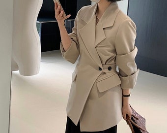 Korean Style 2 Color High Quality Loose Fit Belted Wrap Blazer