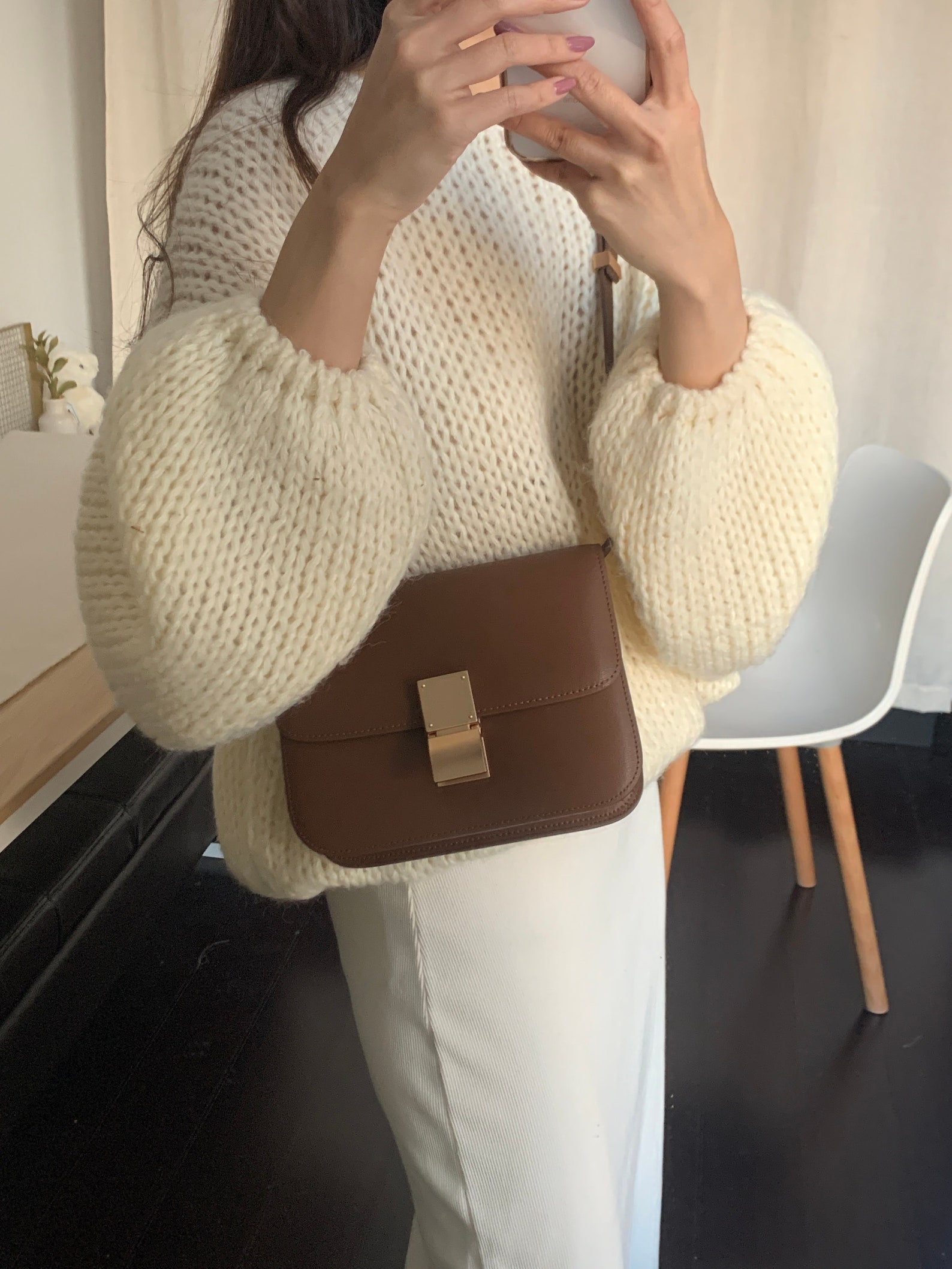Korean Style Minimalistic Brown Calfskin Leather Box Bag - Etsy